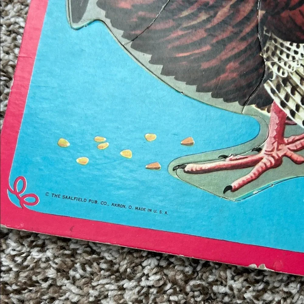 Vintage pre-k Floral & Animal Jigsaw Puzzle Lot - Bright Turquoise, Red, Pink